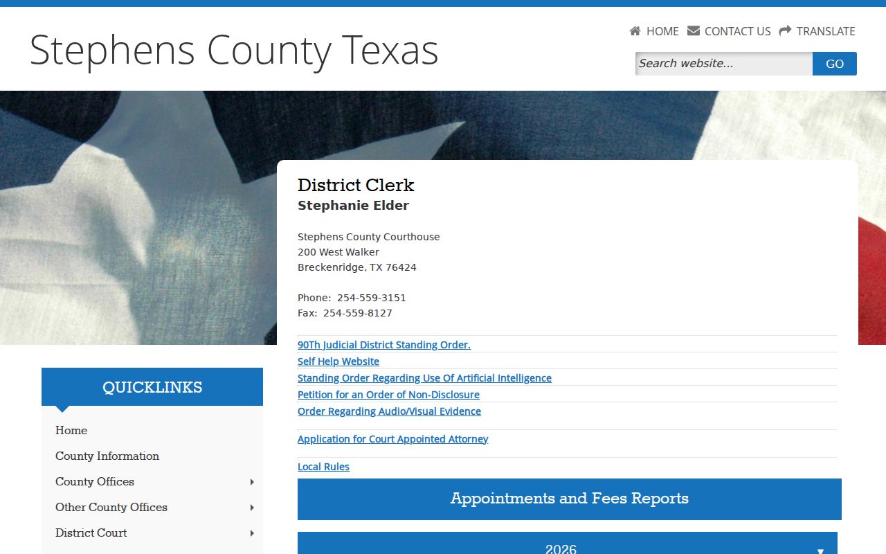 Stephens County criminal docket District Clerk office