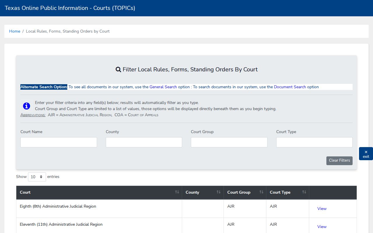 Stephens County court schedule local rules search controls