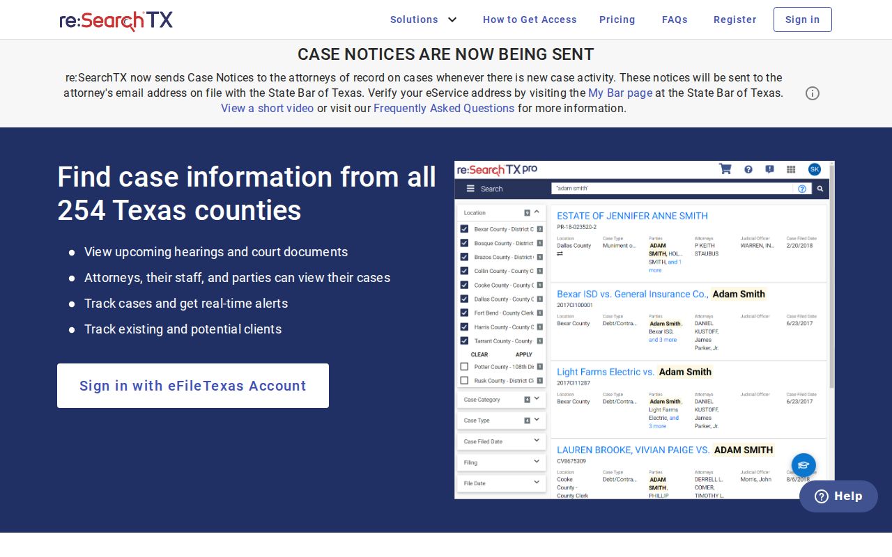 Stephens County docket search entry through the re SearchTX interface