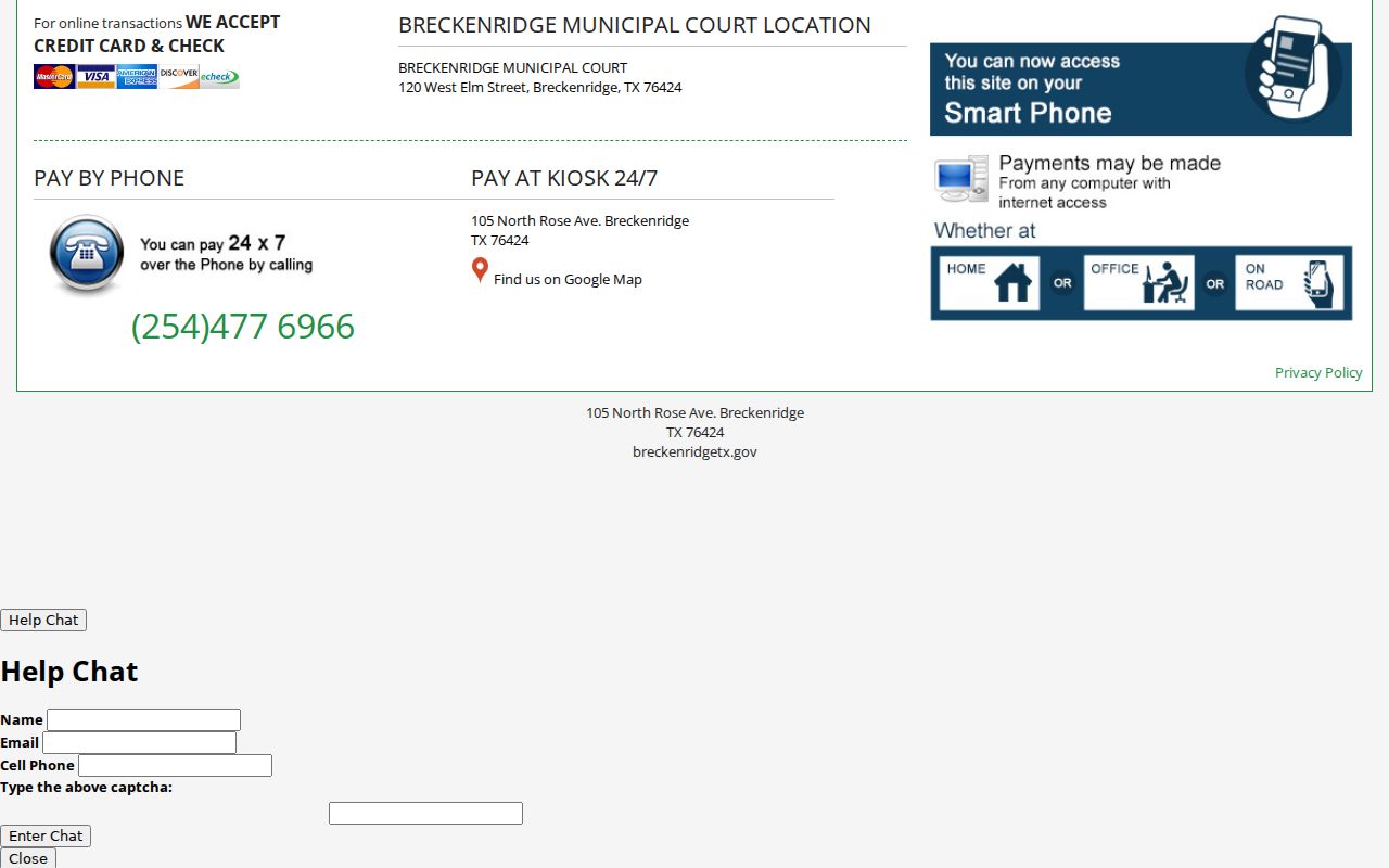 Breckenridge court records municipal citation payment portal